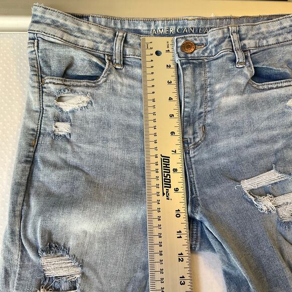American Eagle Women Skinny Jeans size 16R US Blue Mid Rise Stretch Frayed - Picture 6 of 12